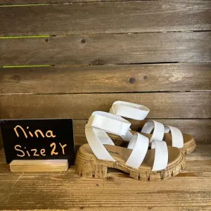 New NIB Big‎ Kids Nina Seri White Canvas Strappy Ankle Strap Sandals Size 2 Y