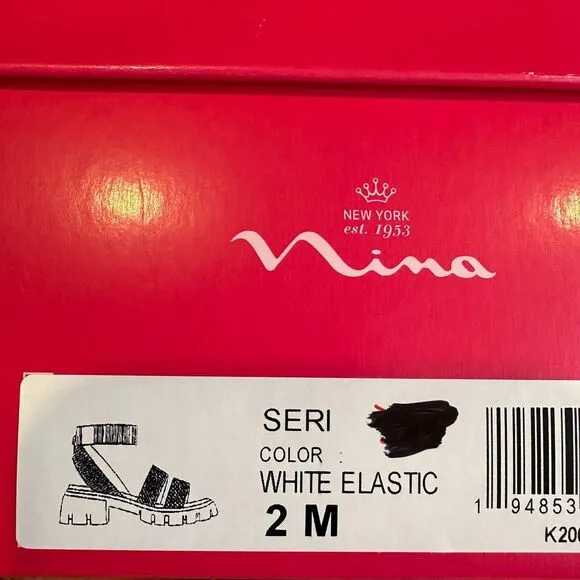 New NIB Big‎ Kids Nina Seri White Canvas Strappy Ankle Strap Sandals Size 2 Y