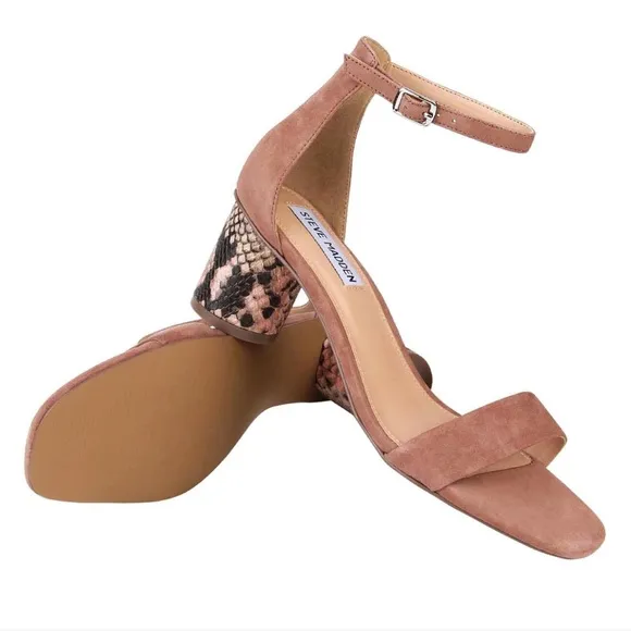 New! Rare STEVE MADDEN Regard Suede Block Animal Print Heel Strappy Sandals