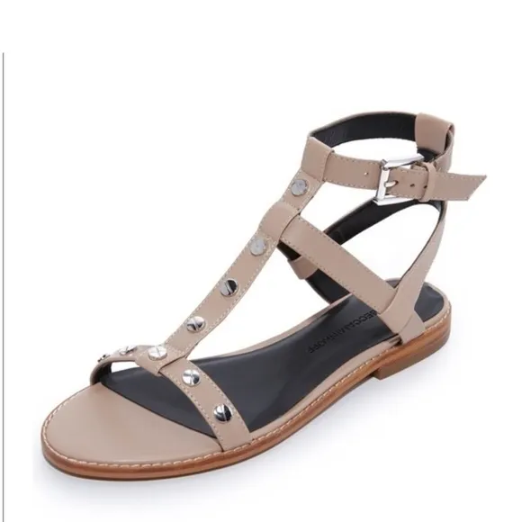 New Rebecca Minkoff Women's Beige Studded Sandals Shoes