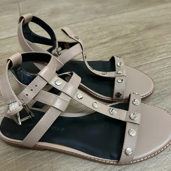 New Rebecca Minkoff Women's Beige Studded Sandals Shoes