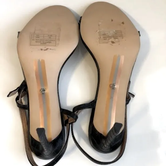 New SAM EDELMAN Metallic Black Doran Croc Leather Strappy Sandals 10 MSRP $182