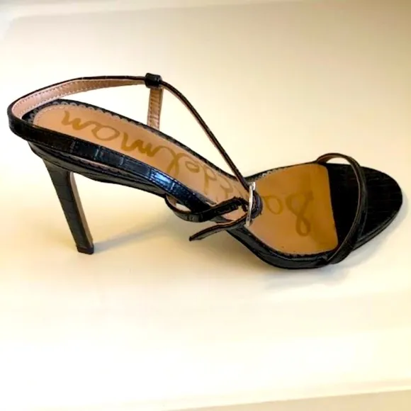 New SAM EDELMAN Metallic Black Doran Croc Leather Strappy Sandals 10 MSRP $182