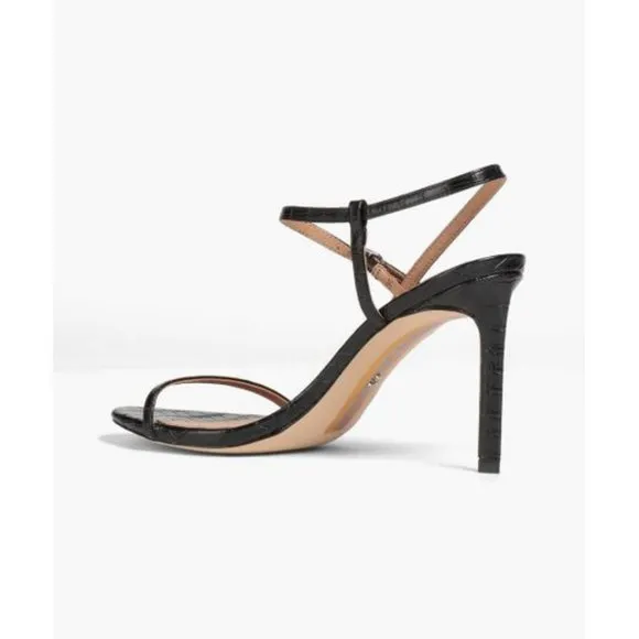 New SAM EDELMAN Metallic Black Doran Croc Leather Strappy Sandals 10 MSRP $182