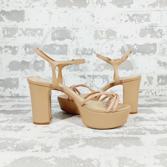 NEW Schutz Kelsie Tan Cream Leather Strappy Platform Sandals D48