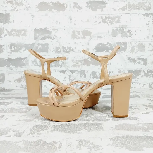 NEW Schutz Kelsie Tan Cream Leather Strappy Platform Sandals D48