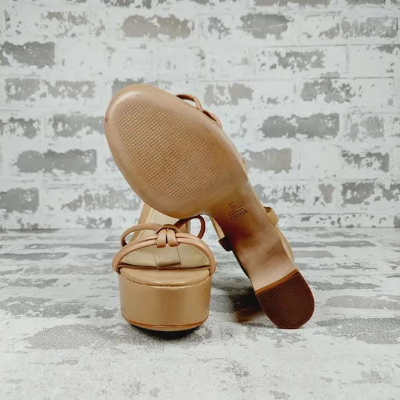 NEW Schutz Kelsie Tan Cream Leather Strappy Platform Sandals D48