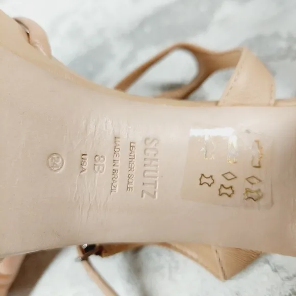 NEW Schutz Kelsie Tan Cream Leather Strappy Platform Sandals D48