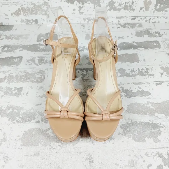 NEW Schutz Kelsie Tan Cream Leather Strappy Platform Sandals D48
