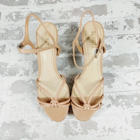 NEW Schutz Kelsie Tan Cream Leather Strappy Platform Sandals D48