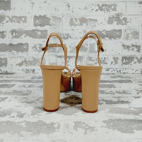 NEW Schutz Kelsie Tan Cream Leather Strappy Platform Sandals D48