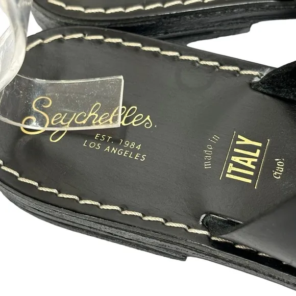 New Seychelles Black Leather Sandals Slip On Strappy Toe Loop 1/2” Heel Size 8