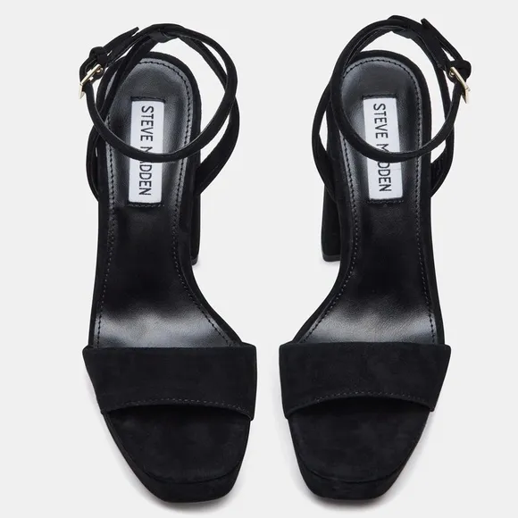 NEW Steve Madden Lessa Suede Ankle Strap Platform Dress Sandals in Black Sz. 11