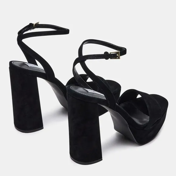 NEW Steve Madden Lessa Suede Ankle Strap Platform Dress Sandals in Black Sz. 11