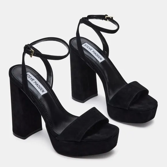 NEW Steve Madden Lessa Suede Ankle Strap Platform Dress Sandals in Black Sz. 11