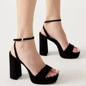 NEW Steve Madden Lessa Suede Ankle Strap Platform Dress Sandals in Black Sz. 11