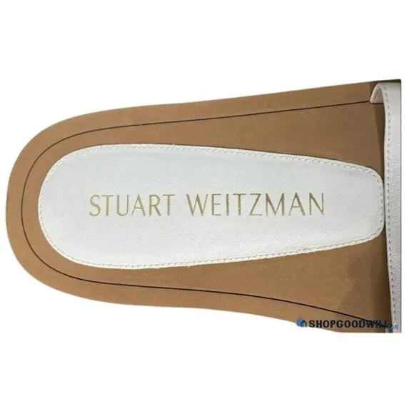 New STUART WEITZMAN Goldie Pearl Embellished White Slide Sandals EU 40 US 9.5