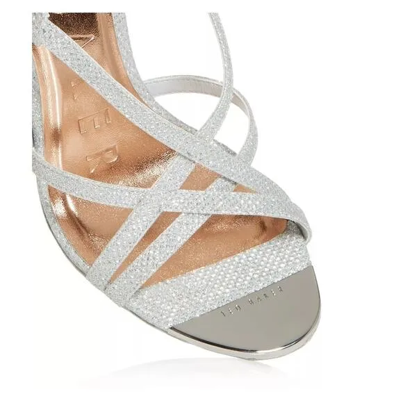 NEW Ted Baker London Theanam Strappy High Heel Silver Sandals / Sz 8 US 38.5 EUR