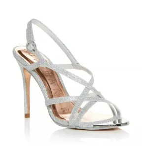NEW Ted Baker London Theanam Strappy High Heel Silver Sandals / Sz 8 US 38.5 EUR