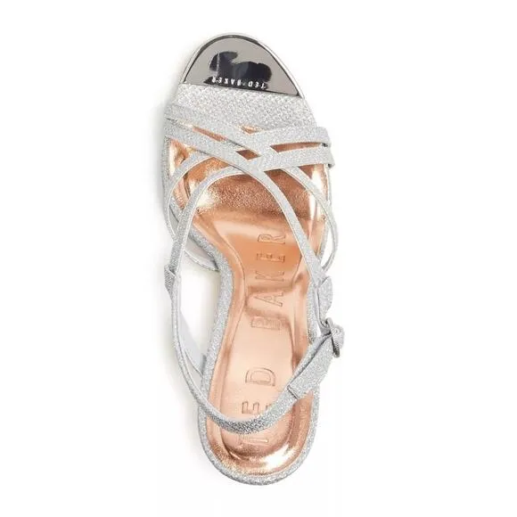 NEW Ted Baker London Theanam Strappy High Heel Silver Sandals / Sz 8 US 38.5 EUR