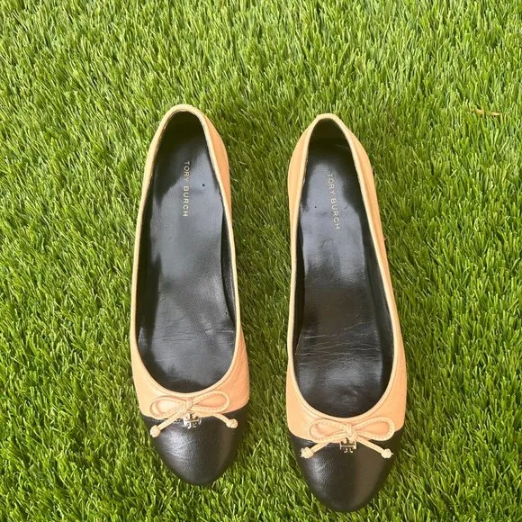 NEW Tory Burch Bow-detail leather classic ballet flats women