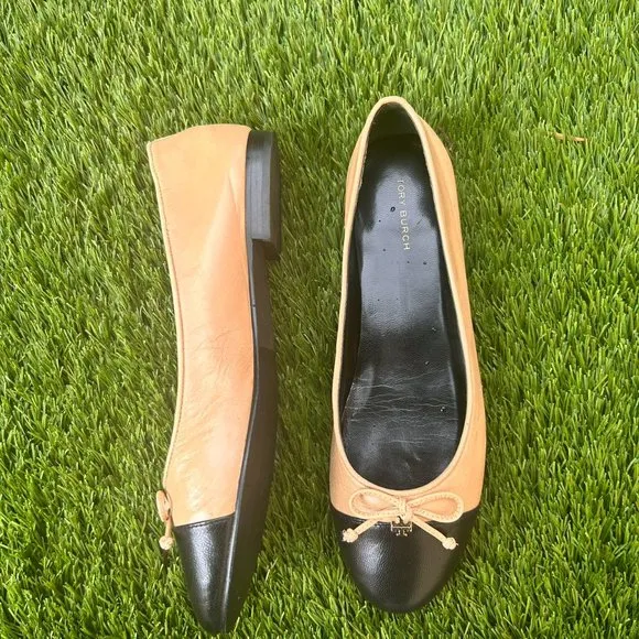 NEW Tory Burch Bow-detail leather classic ballet flats women