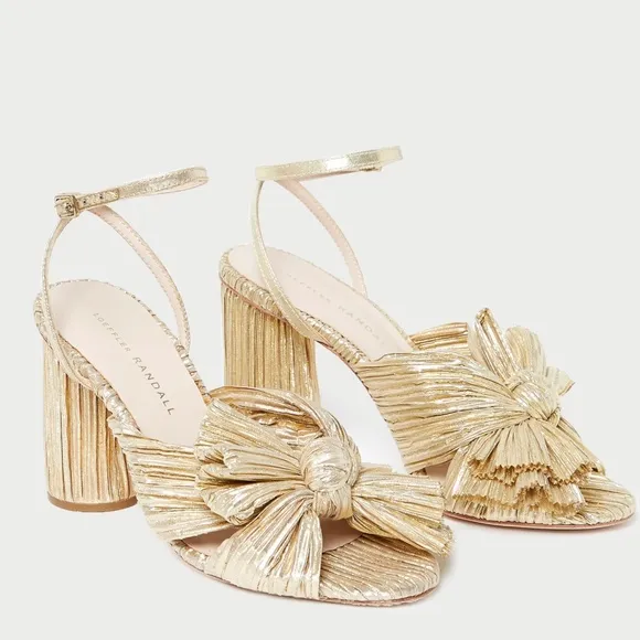 NEW (unworn) Loeffler Randall Gold Camellia Pleated Bow Heel