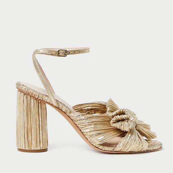 NEW (unworn) Loeffler Randall Gold Camellia Pleated Bow Heel
