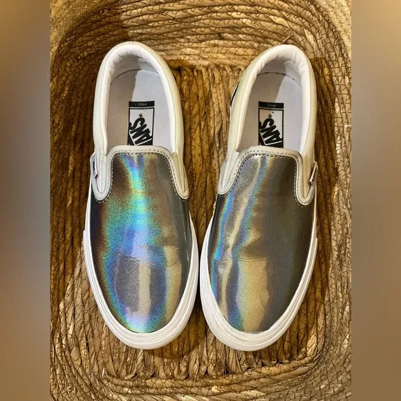NEW Vans Slip-On Pro Iridescent Sneakers Silver White Mens 5.5 UK 37