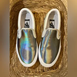 NEW Vans Slip-On Pro Iridescent Sneakers Silver White Mens 5.5 UK 37
