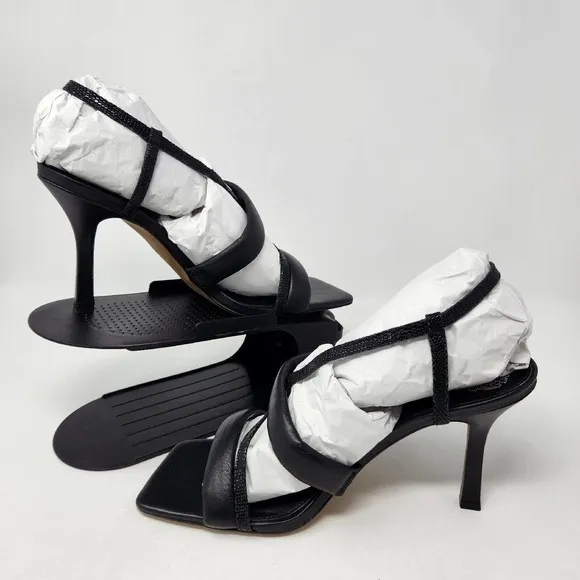 New Vince Camuto Womens Black Bettamee Leather Strappy Heeled Sandals Size 11
