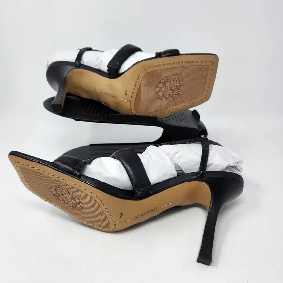 New Vince Camuto Womens Black Bettamee Leather Strappy Heeled Sandals Size 11