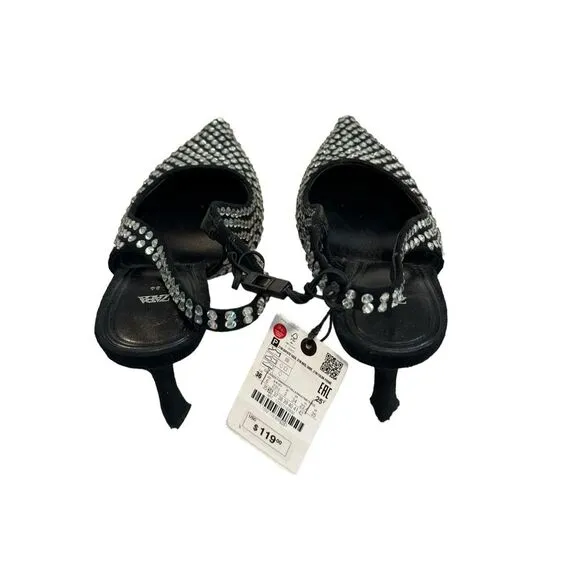 NEW ZARA Women’s Size 6 (36) High-Heel Slingback Shoes With Rhinestones NWT