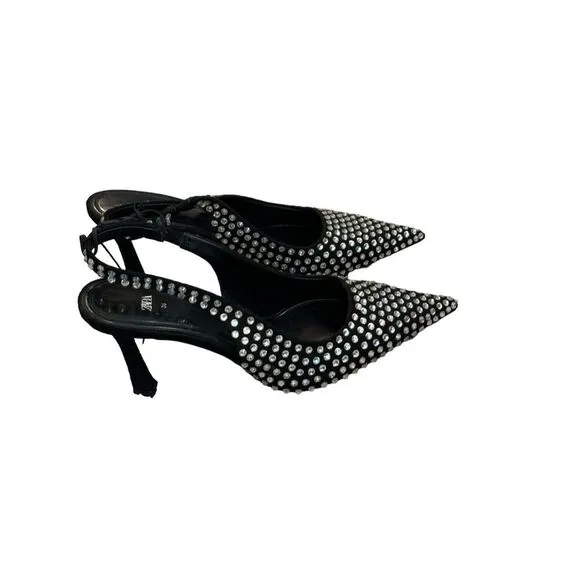 NEW ZARA Women’s Size 6 (36) High-Heel Slingback Shoes With Rhinestones NWT