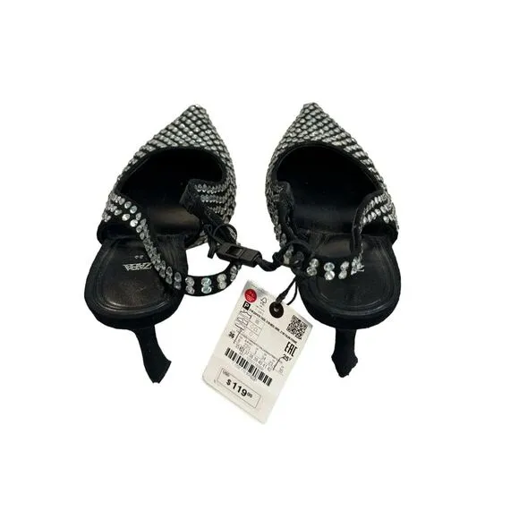 NEW ZARA Women’s Size 6 (36) High-Heel Slingback Shoes With Rhinestones NWT