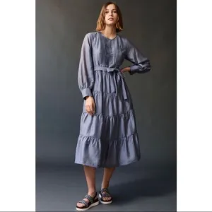 NEW Anthropologie Mare Mare Agosta Puff-Sleeve Belted Tiered Maxi Dress Small