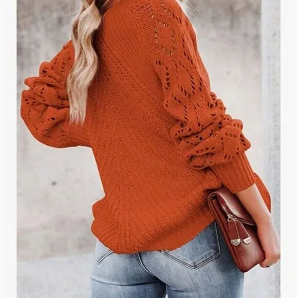 New Crochet Hollow Out Crewneck Knit Sweater Pullover