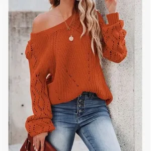 New Crochet Hollow Out Crewneck Knit Sweater Pullover