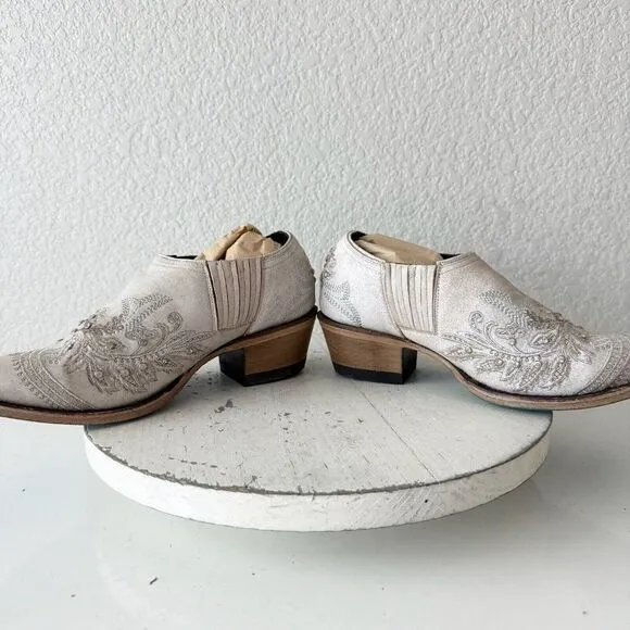 NEW Lane Santorini Bootie Womens 5 White Rhinestones Cowgirl Wedding Boots Mule