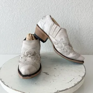 NEW Lane Santorini Bootie Womens 5 White Rhinestones Cowgirl Wedding Boots Mule