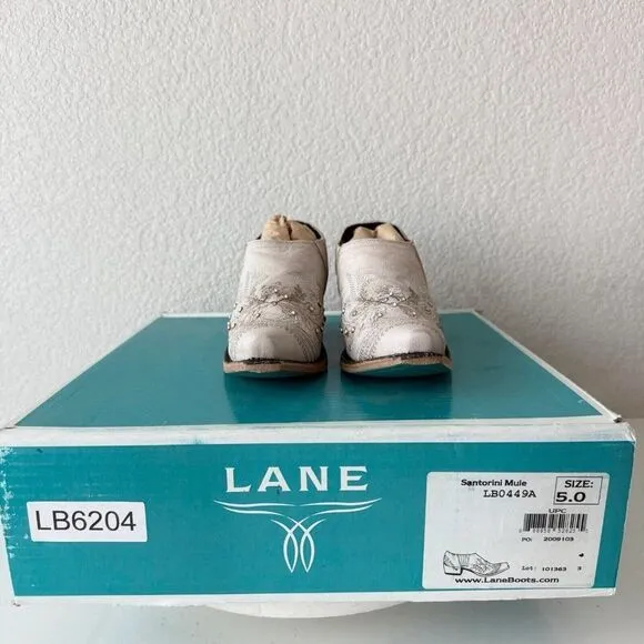 NEW Lane Santorini Bootie Womens 5 White Rhinestones Cowgirl Wedding Boots Mule