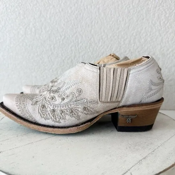 NEW Lane Santorini Bootie Womens 5 White Rhinestones Cowgirl Wedding Boots Mule