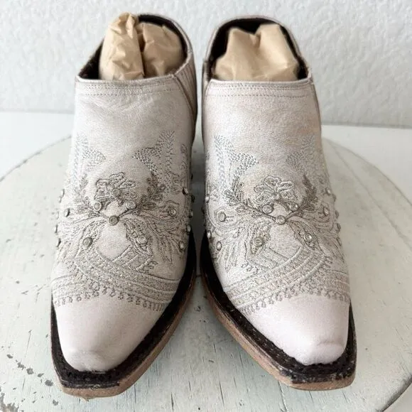 NEW Lane Santorini Bootie Womens 5 White Rhinestones Cowgirl Wedding Boots Mule