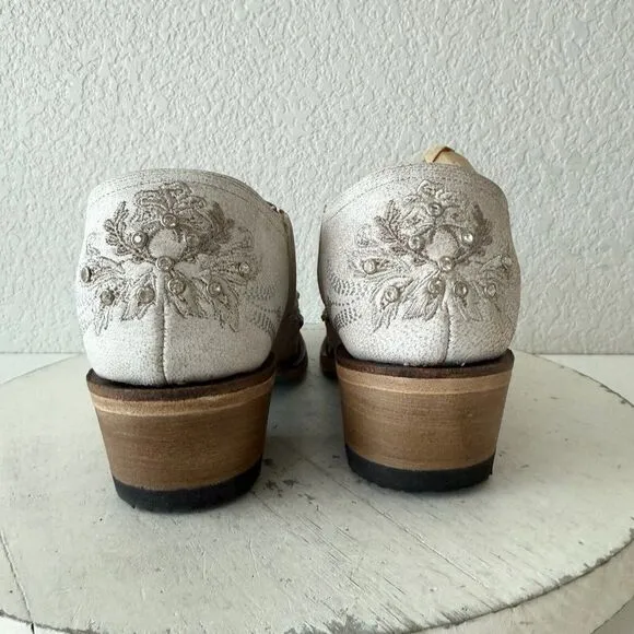 NEW Lane Santorini Bootie Womens 5 White Rhinestones Cowgirl Wedding Boots Mule