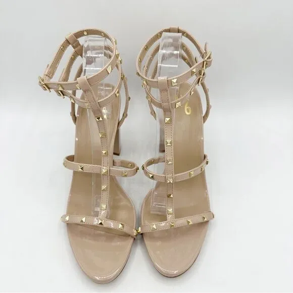 NEW Mix no.6 Kamari Studded Tan Chunky Heel Cage Sandal in Size 10 US 42 EUR