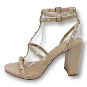 NEW Mix no.6 Kamari Studded Tan Chunky Heel Cage Sandal in Size 10 US 42 EUR