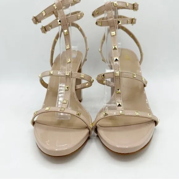 NEW Mix no.6 Kamari Studded Tan Chunky Heel Cage Sandal in Size 10 US 42 EUR
