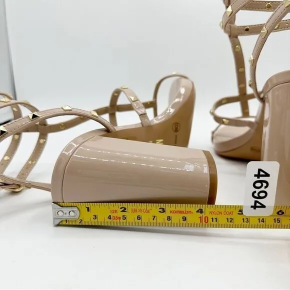 NEW Mix no.6 Kamari Studded Tan Chunky Heel Cage Sandal in Size 10 US 42 EUR