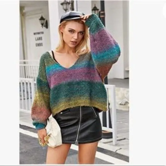 NEW Rainbow Gradient Loose Knit Sweater