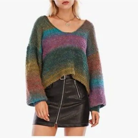 NEW Rainbow Gradient Loose Knit Sweater